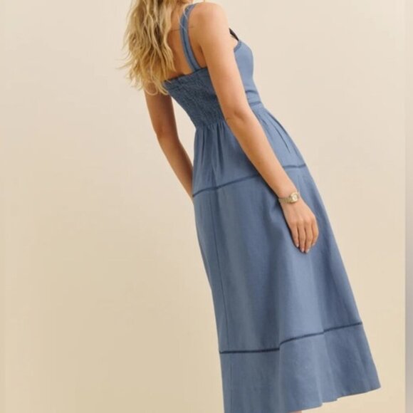 NEW Reformation Everett Linen Sleeveless Midi Dress Cornflower Blue | US 0 UK 4 - Picture 3 of 13